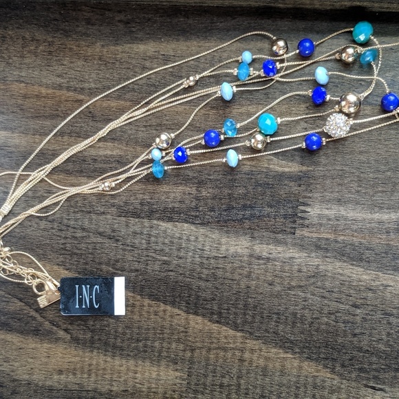 INC Multi Beaded Layered Statement Necklace Blue - Picture 4 of 5